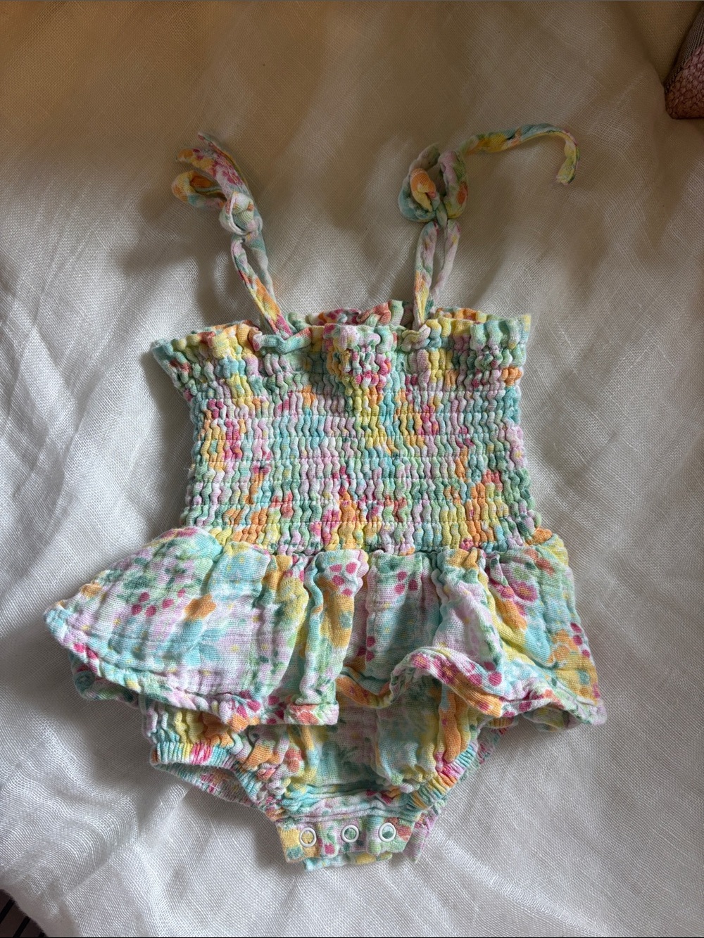 Angel Dear Pastel Multicolor Smocked Ruffle One-Piece
